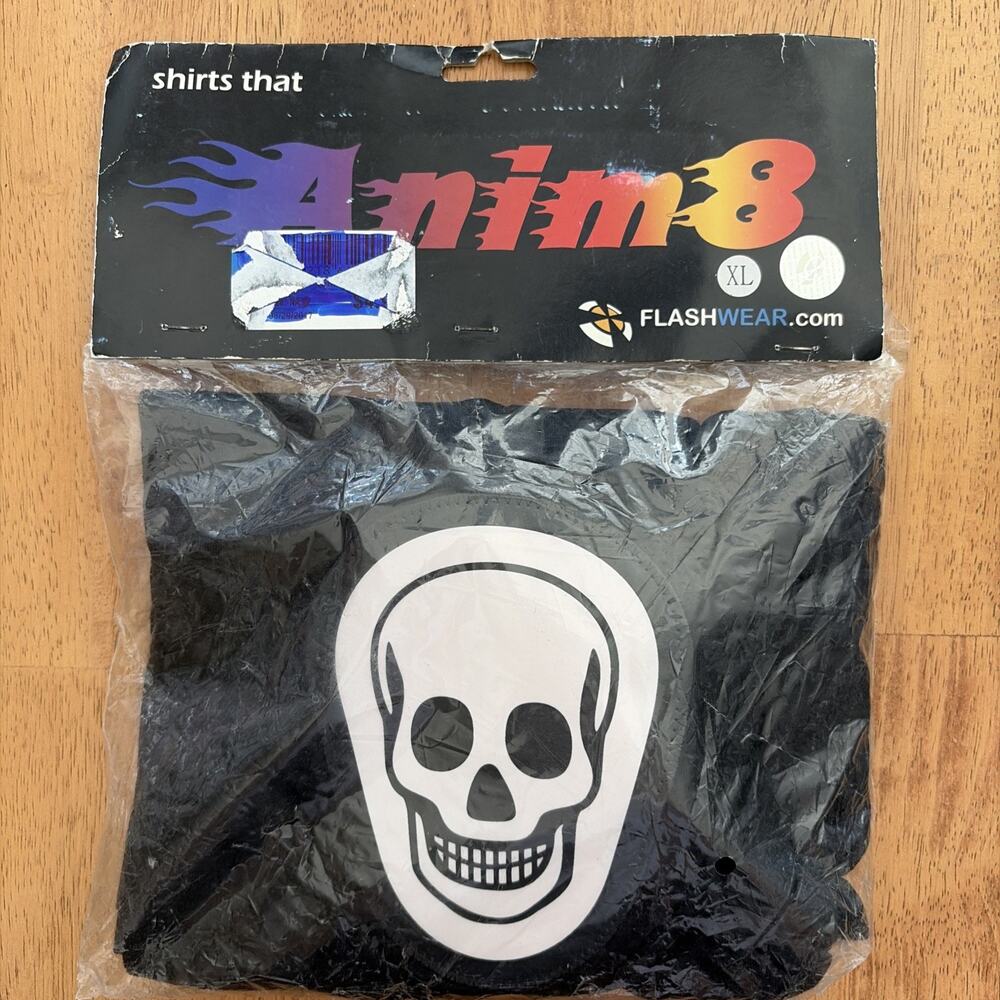 Flashwear Anim 8 Light Up XL Shirt Flashing Black With White Skeleton